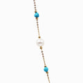 Sakura Turquoise & Pearl Long Station Necklace in 18K Yellow Gold