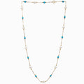 Sakura Turquoise & Pearl Long Station Necklace in 18K Yellow Gold
