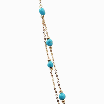 Sakura Turquoise & Pearl Long Double-Strand Necklace in 18K Yellow Gold