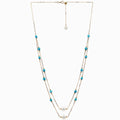 Sakura Turquoise & Pearl Long Double-Strand Necklace in 18K Yellow Gold