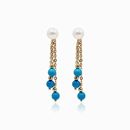 Sakura Turquoise & Pearl Drop Earrings in 18K Yellow Gold