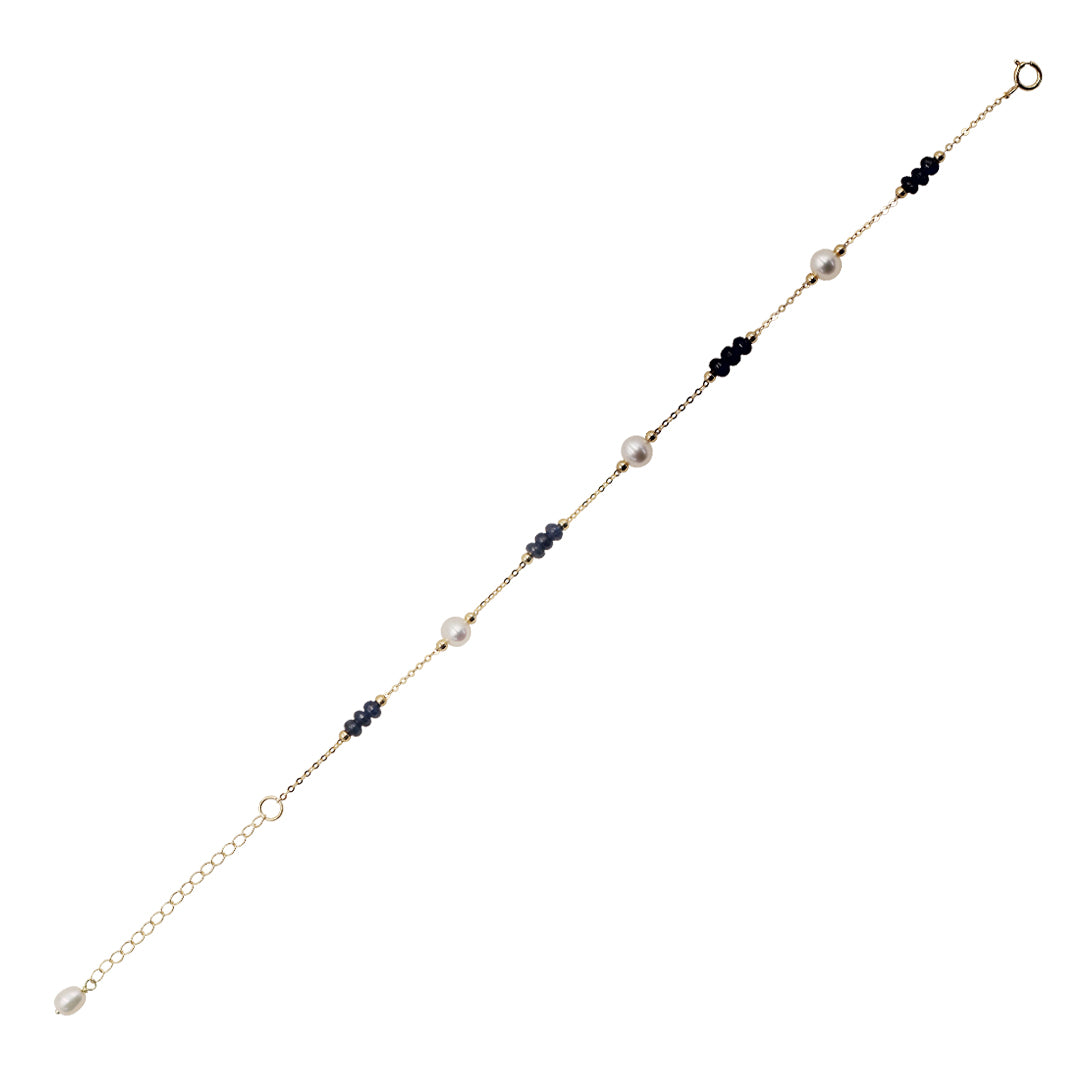 Sakura Sapphire & Pearl Station Bracelet in 18K Yellow Gold