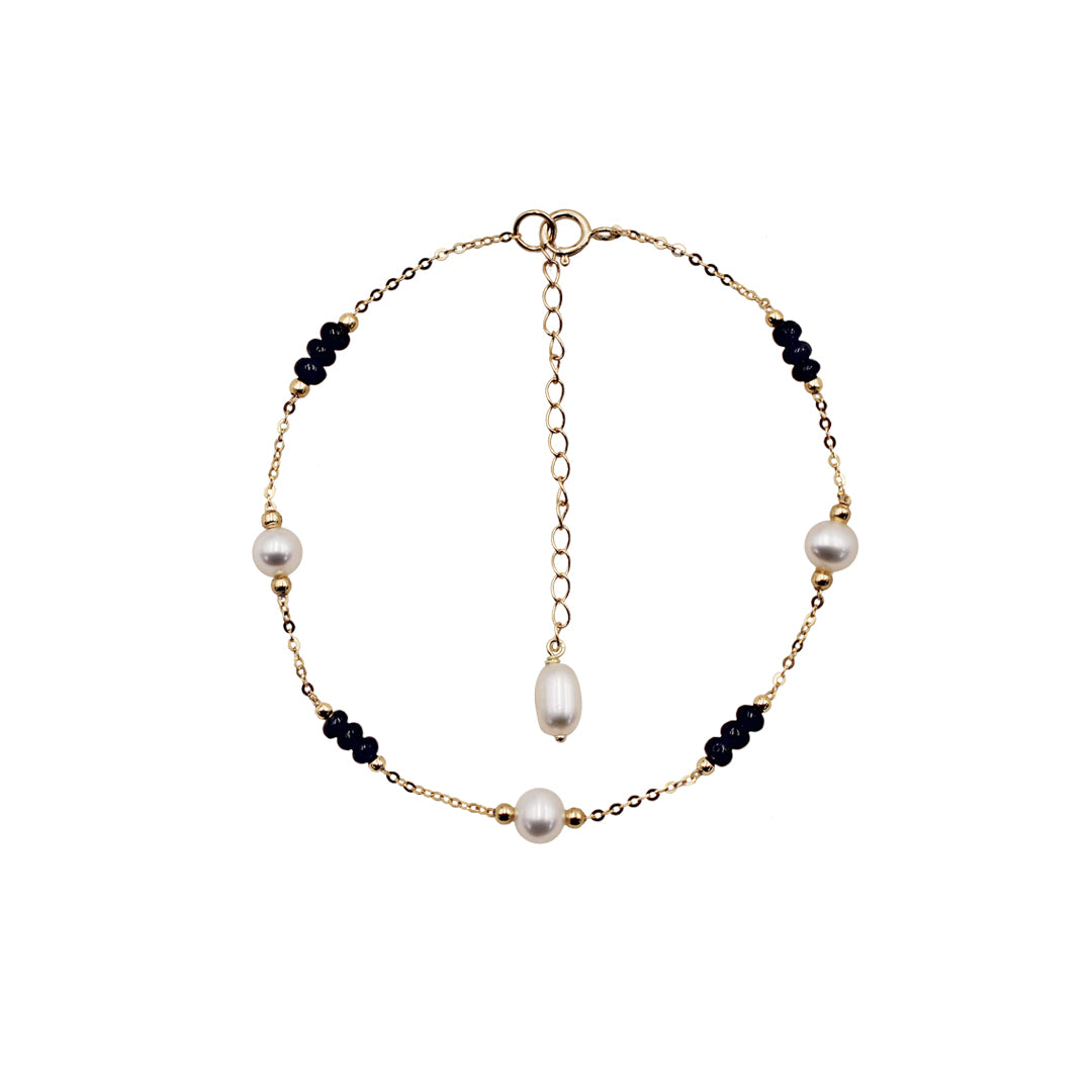 Sakura Sapphire & Pearl Station Bracelet in 18K Yellow Gold