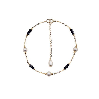 Sakura Sapphire & Pearl Station Bracelet in 18K Yellow Gold