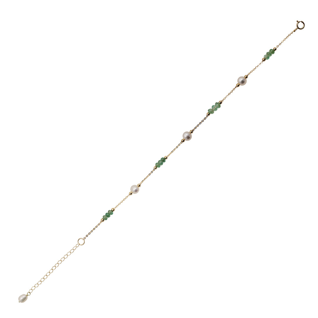 Sakura Emerald & Pearl Station Bracelet in 18K Yellow Gold