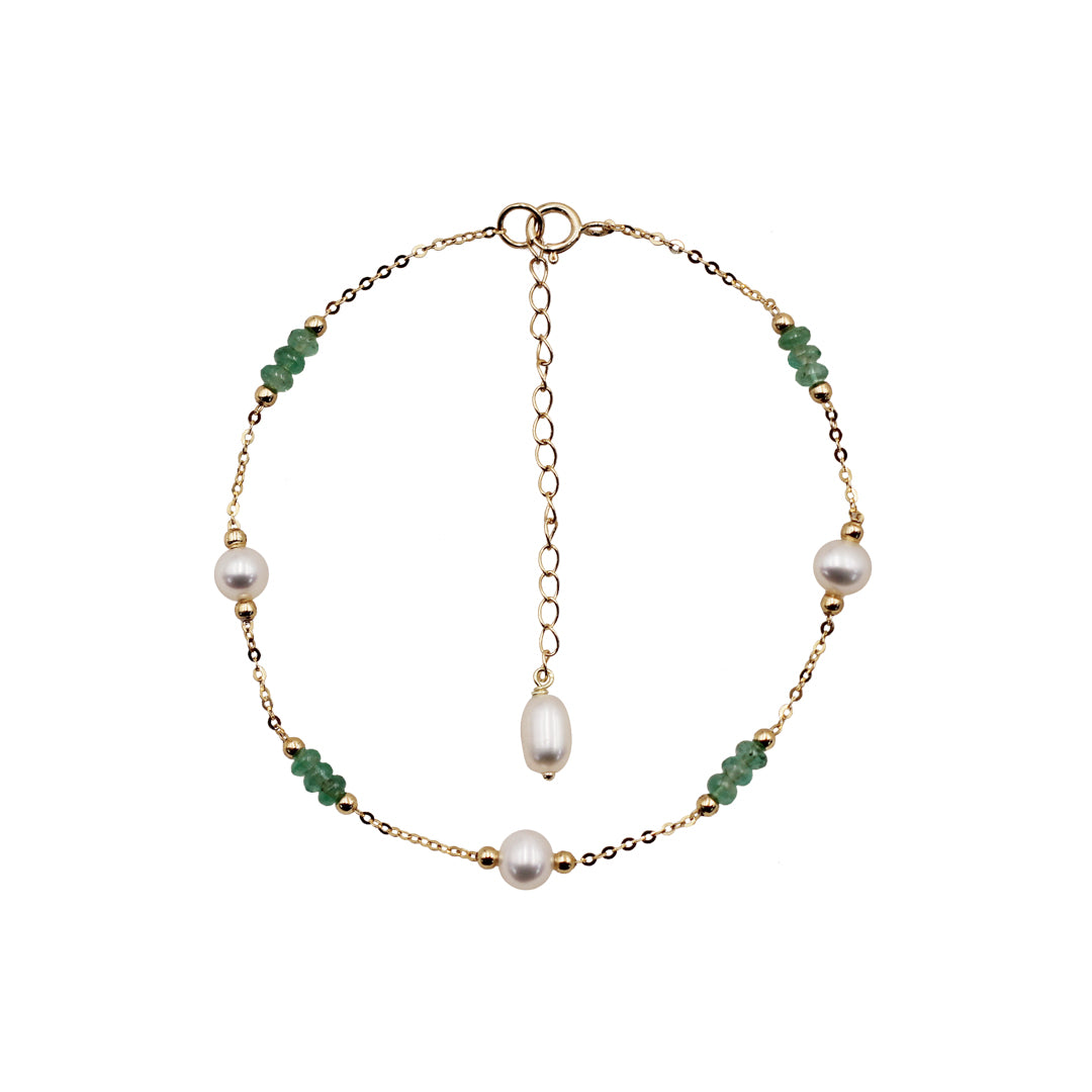 Sakura Emerald & Pearl Station Bracelet in 18K Yellow Gold