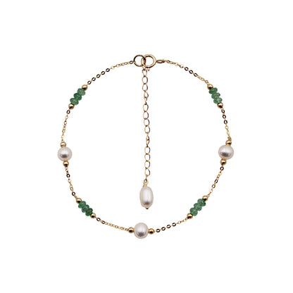 Sakura Emerald & Pearl Station Bracelet in 18K Yellow Gold