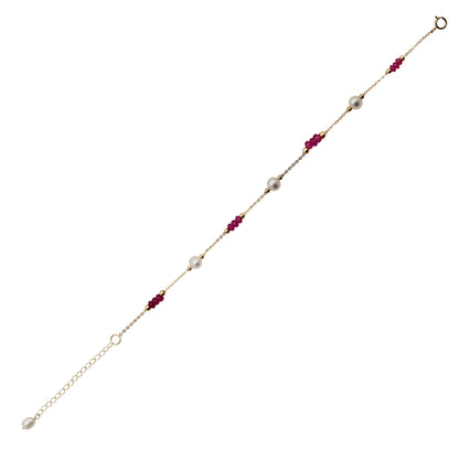 Sakura Ruby & Pearl Station Bracelet in 18K Yellow Gold