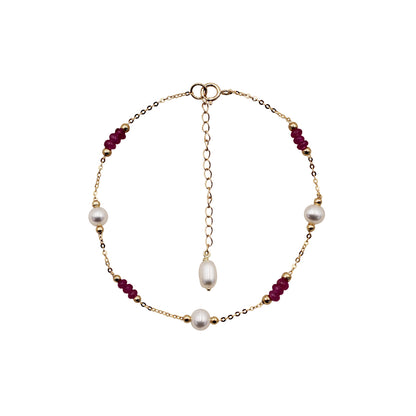 Sakura Ruby & Pearl Station Bracelet in 18K Yellow Gold