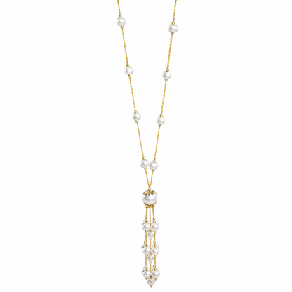 Sakura Elegant Pearl Cascade Kimono Necklace in 18K Yellow Gold