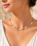 Sakura Golden Stream Pearl & Turquoise Necklace IN 18k yellow gold 