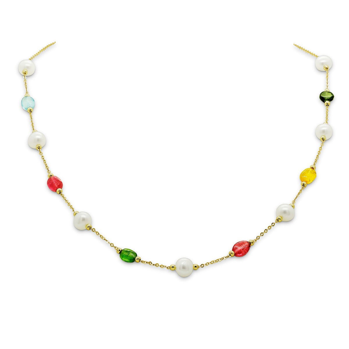 Sakura Kimono Multi-Color Pearl Necklace in 18K yellow gold 