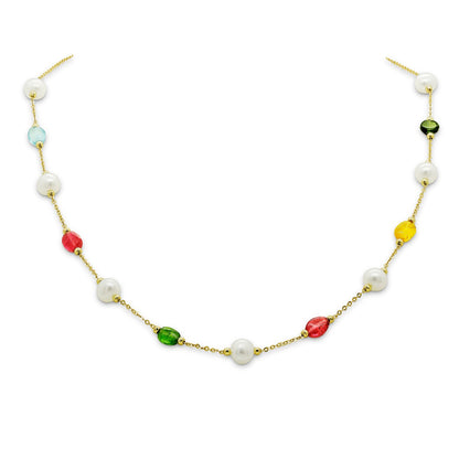Sakura Kimono Multi-Color Pearl Necklace in 18K yellow gold 