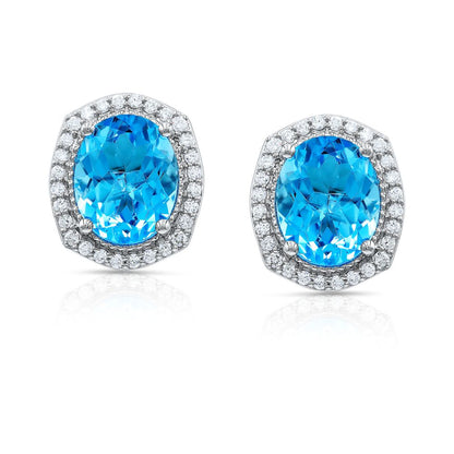 Serene Sky Blue Topaz Diamond Earrings in 18K White Gold