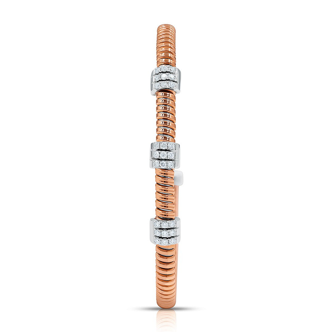 Tessitore Diamond-Pavé Tubogas Bangle in 18K Rose & White Gold