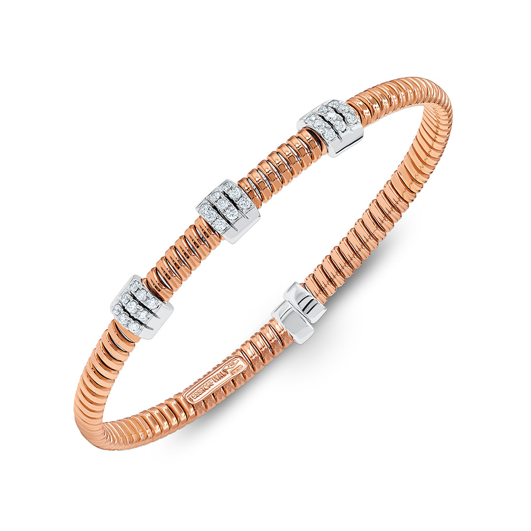 Tessitore Diamond-Pavé Tubogas Bangle in 18K Rose & White Gold