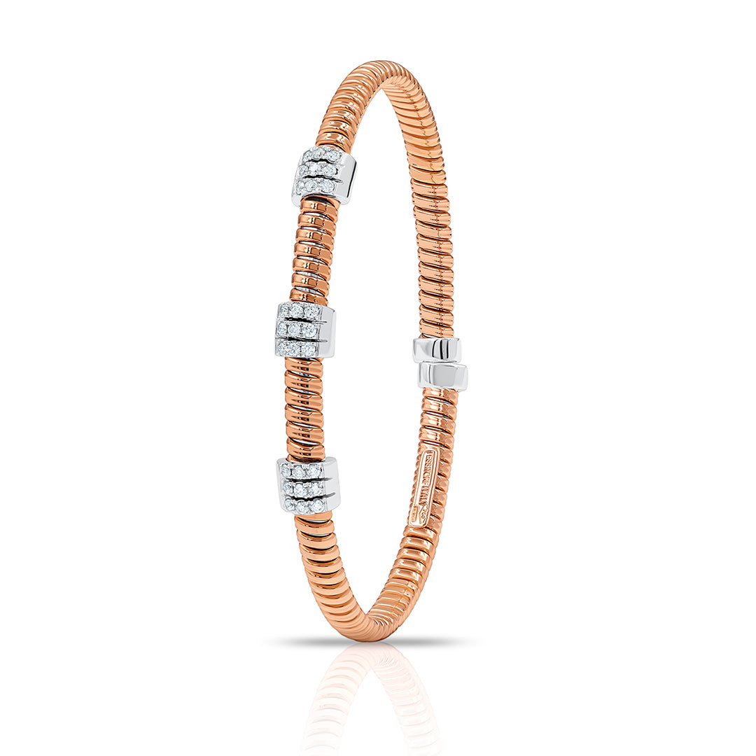 Tessitore Diamond-Pavé Tubogas Bangle in 18K Rose & White Gold