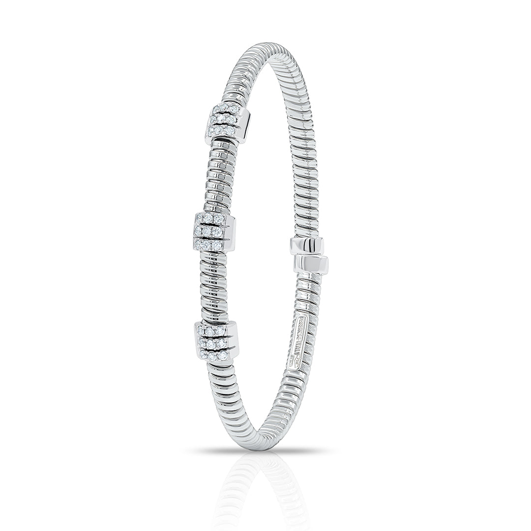 Tessitore Diamond-Pavé Tubogas Bangle in 18K White Gold