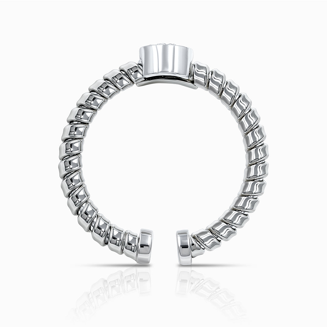 Tessitore Diamond Cluster Tubogas Open-Cuff Ring in 18K White Gold