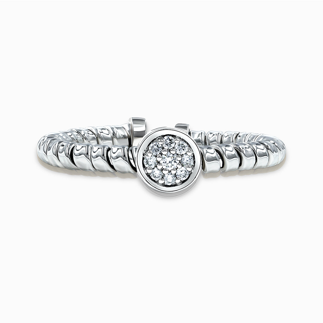 Tessitore Diamond Cluster Tubogas Open-Cuff Ring in 18K White Gold