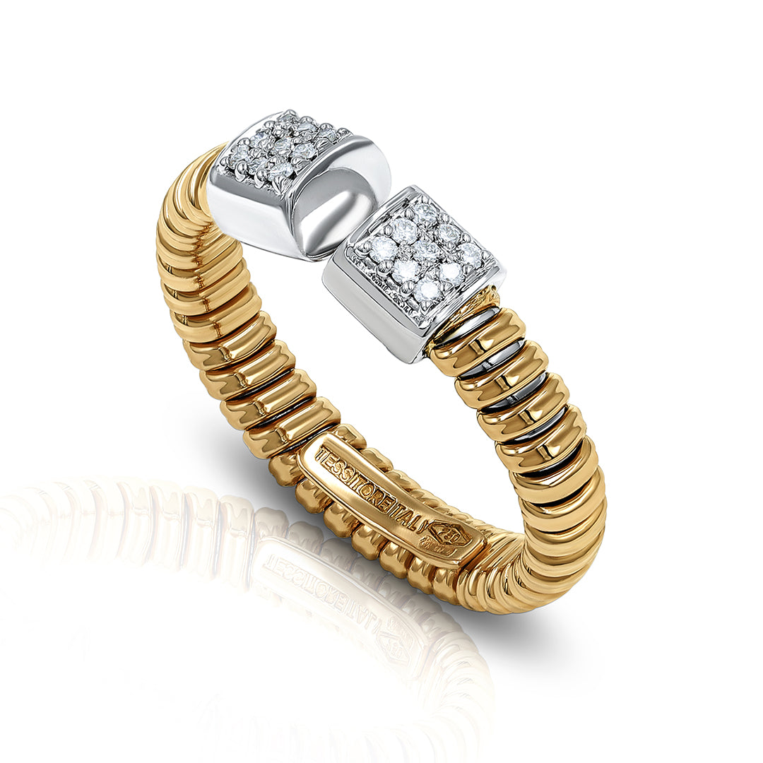 Tessitore 18K Yellow Gold Diamond Pavé Flexible Bypass Ring
