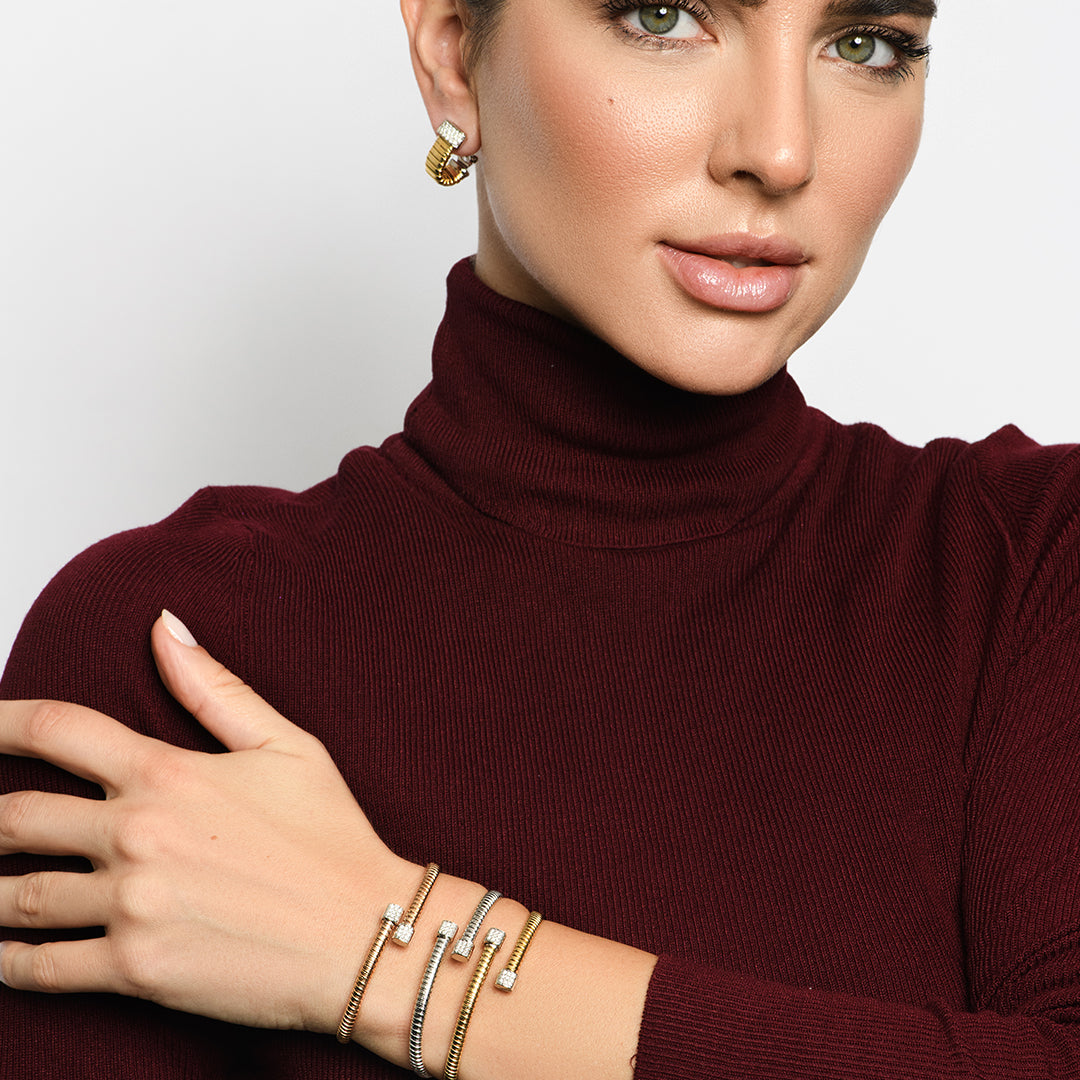 Tessitore Diamond-Studded Bangle in 18K White Gold - 46