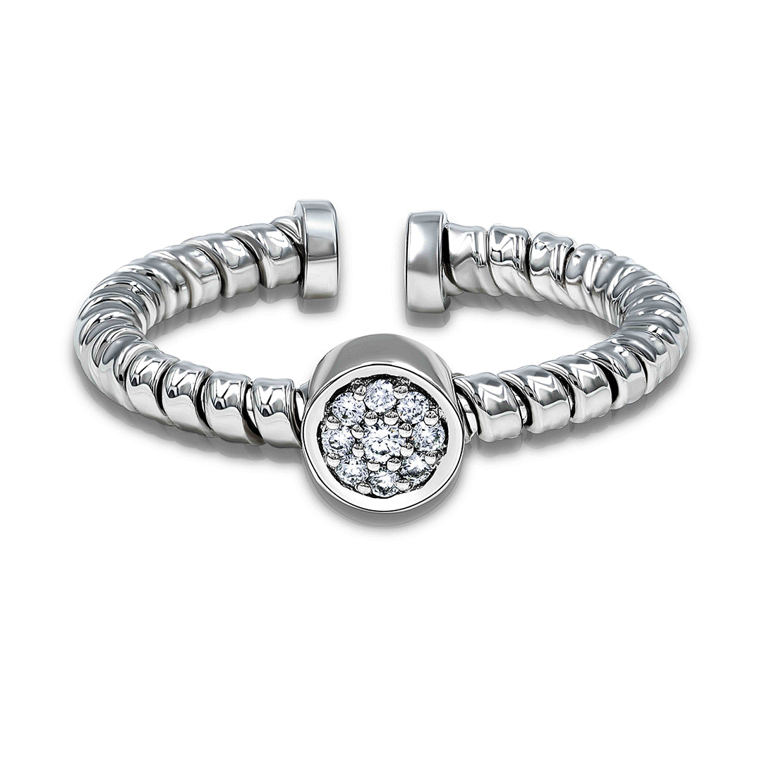 Tessitore Diamond Cluster Tubogas Open-Cuff Ring in 18K White Gold