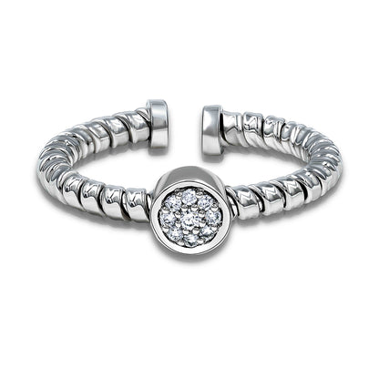 Tessitore Diamond Cluster Tubogas Open-Cuff Ring in 18K White Gold