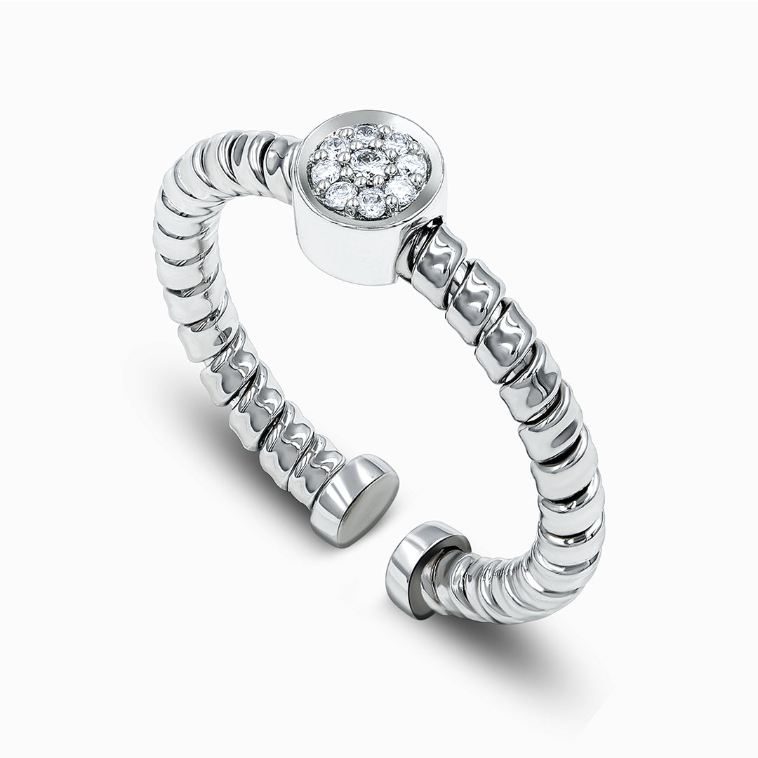 Tessitore Diamond Cluster Tubogas Open-Cuff Ring in 18K White Gold