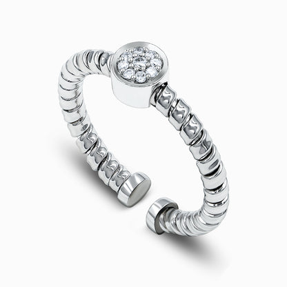 Tessitore Diamond Cluster Tubogas Open-Cuff Ring in 18K White Gold