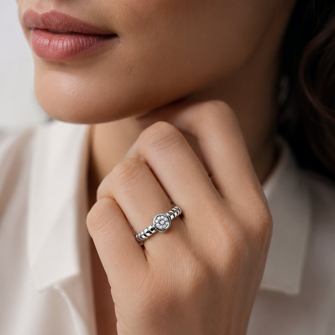 Tessitore Diamond Cluster Tubogas Open-Cuff Ring in 18K White Gold