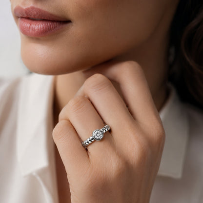 Tessitore Diamond Cluster Tubogas Open-Cuff Ring in 18K White Gold