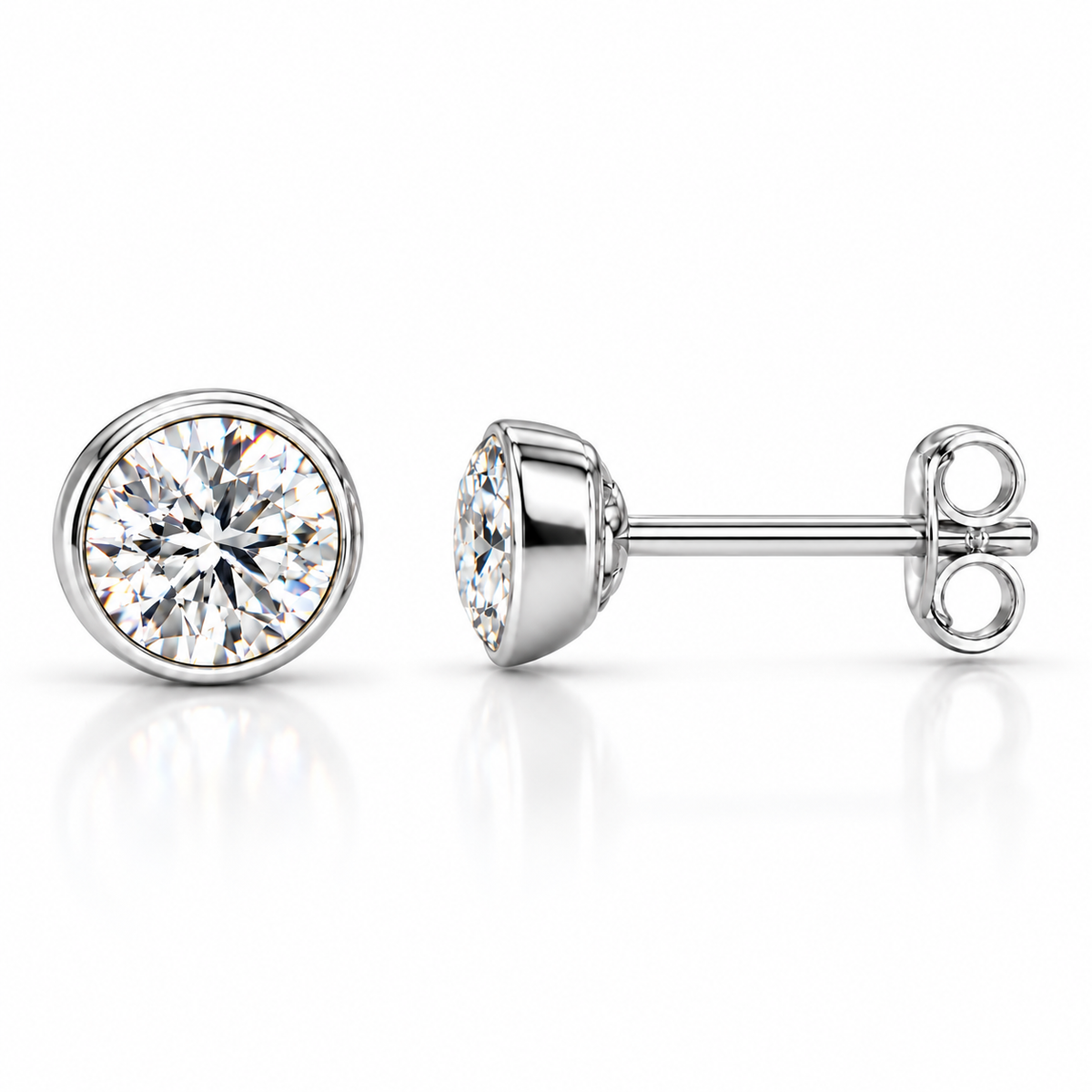 0.50 Carat Diamond Solitaire Bezel Stud Earrings