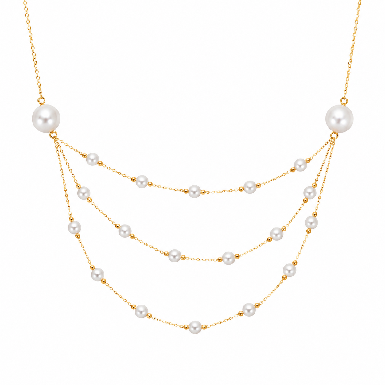 Triple Strand Pearl Necklace in 18K  Yellow Gold by Liali Jewellery | Shop online through Liali Jewellery