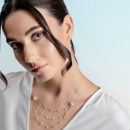 Triple Strand Pearl Necklace in 18K  Yellow Gold by Liali Jewellery | Shop online through Liali Jewellery UAE - www.lialijewellery.com 