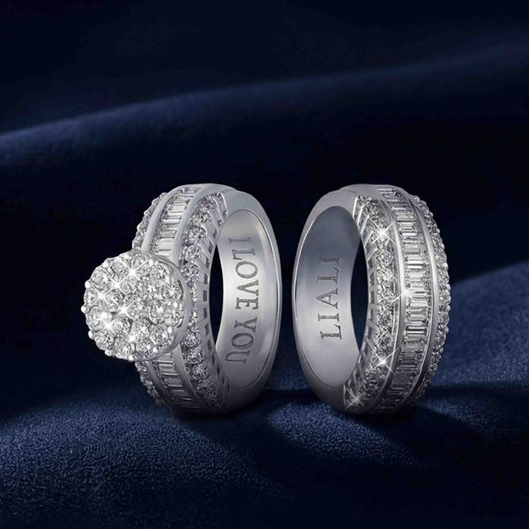 Baguette & Round Diamond Ring in 18K White Gold - Love Bands