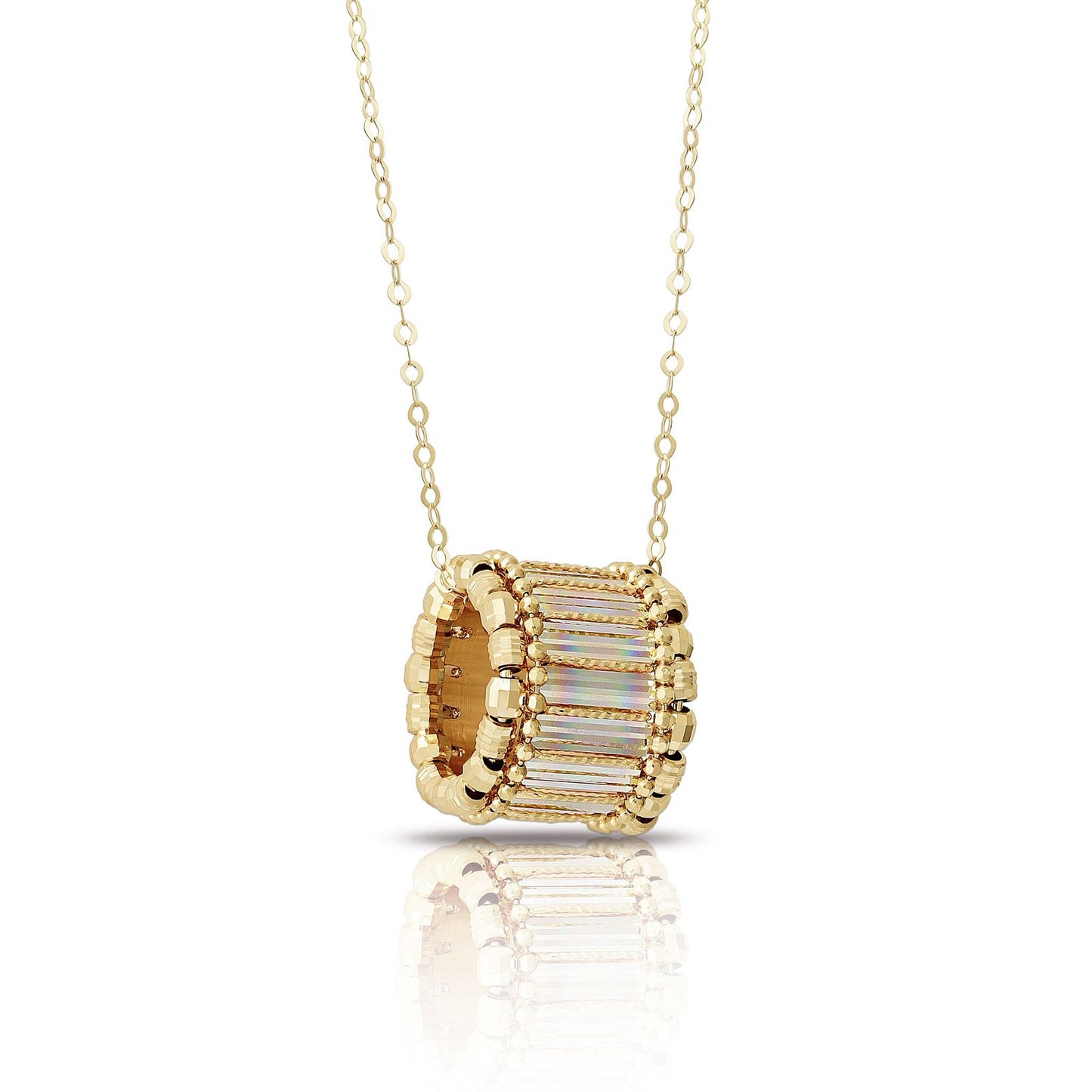 Baguette Barrel 18K Yellow Gold Pendant Necklace