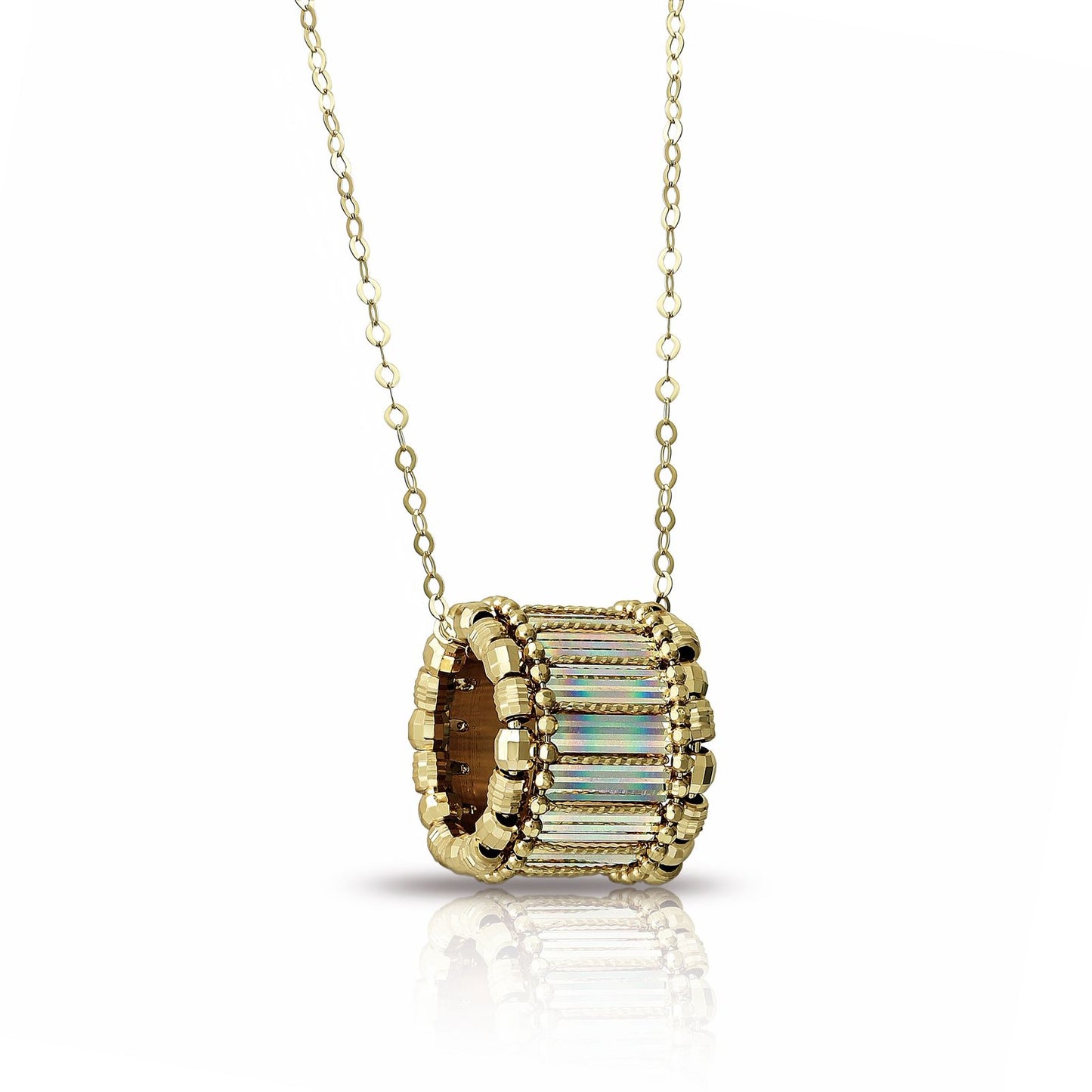 Baguette Barrel 18K Yellow Gold Pendant Necklace