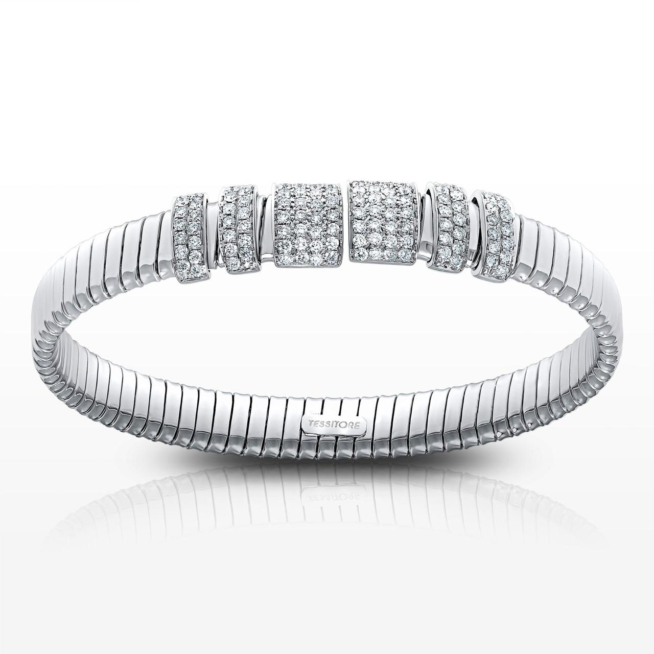 Tesitore Radiant Grid Diamond Flex Bangle – 18K White Gold