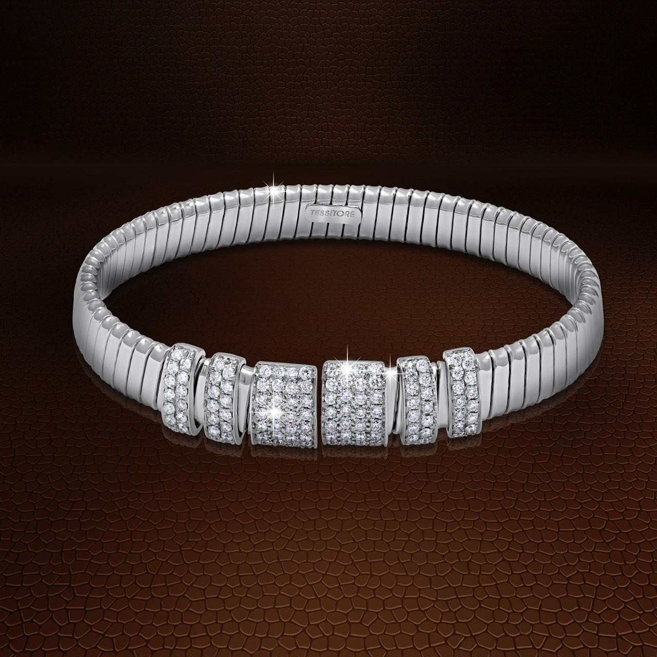 Tesitore Radiant Grid Diamond Flex Bangle – 18K White Gold