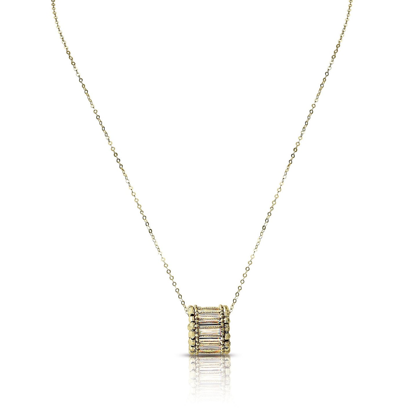 Baguette Barrel 18K Yellow Gold Pendant Necklace