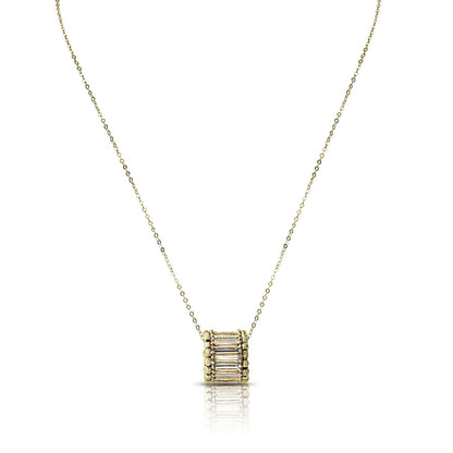 Baguette Barrel 18K Yellow Gold Pendant Necklace