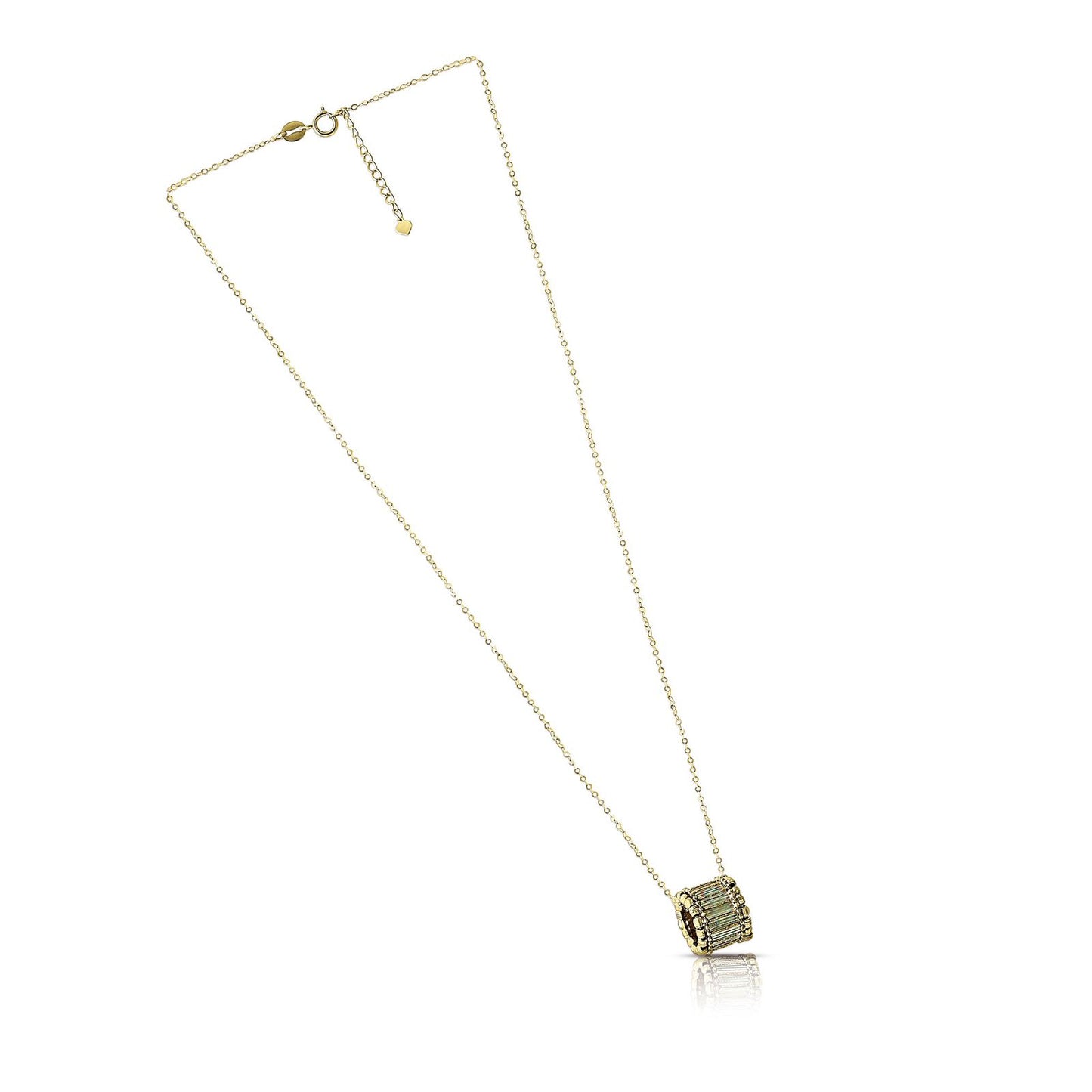 Baguette Barrel 18K Yellow Gold Pendant Necklace