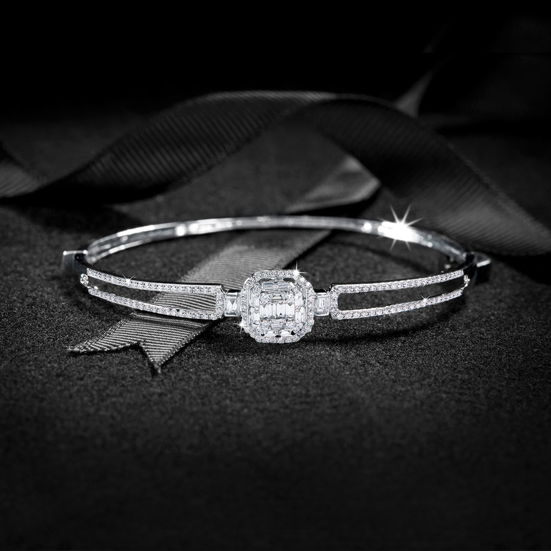 Mirage Emerald Cut Diamond Bangle in 18K White Gold
