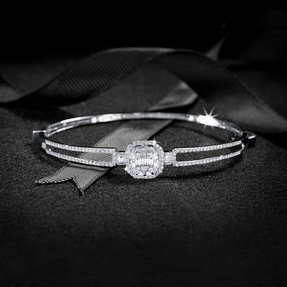 Mirage Emerald Cut Diamond Bangle in 18K White Gold