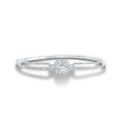 Mirage Emerald Cut Diamond Bangle in 18K White Gold