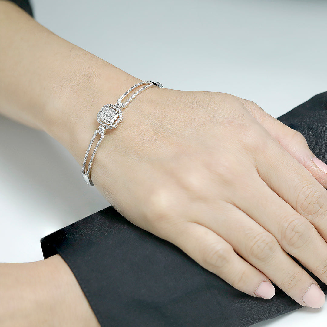 Mirage Emerald Cut Diamond Bangle in 18K White Gold