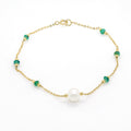 Fresh Water Pearl Bracelet with Green Beads in 18 Yellow Gold