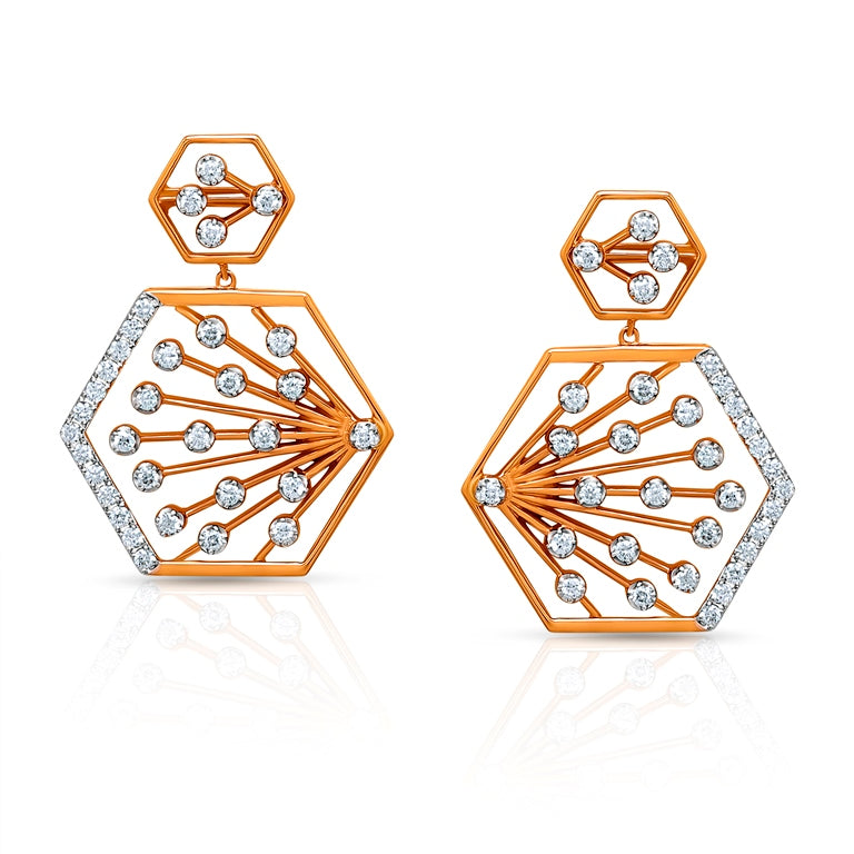Hexagonal Shaped Fancy Diamond Earrings