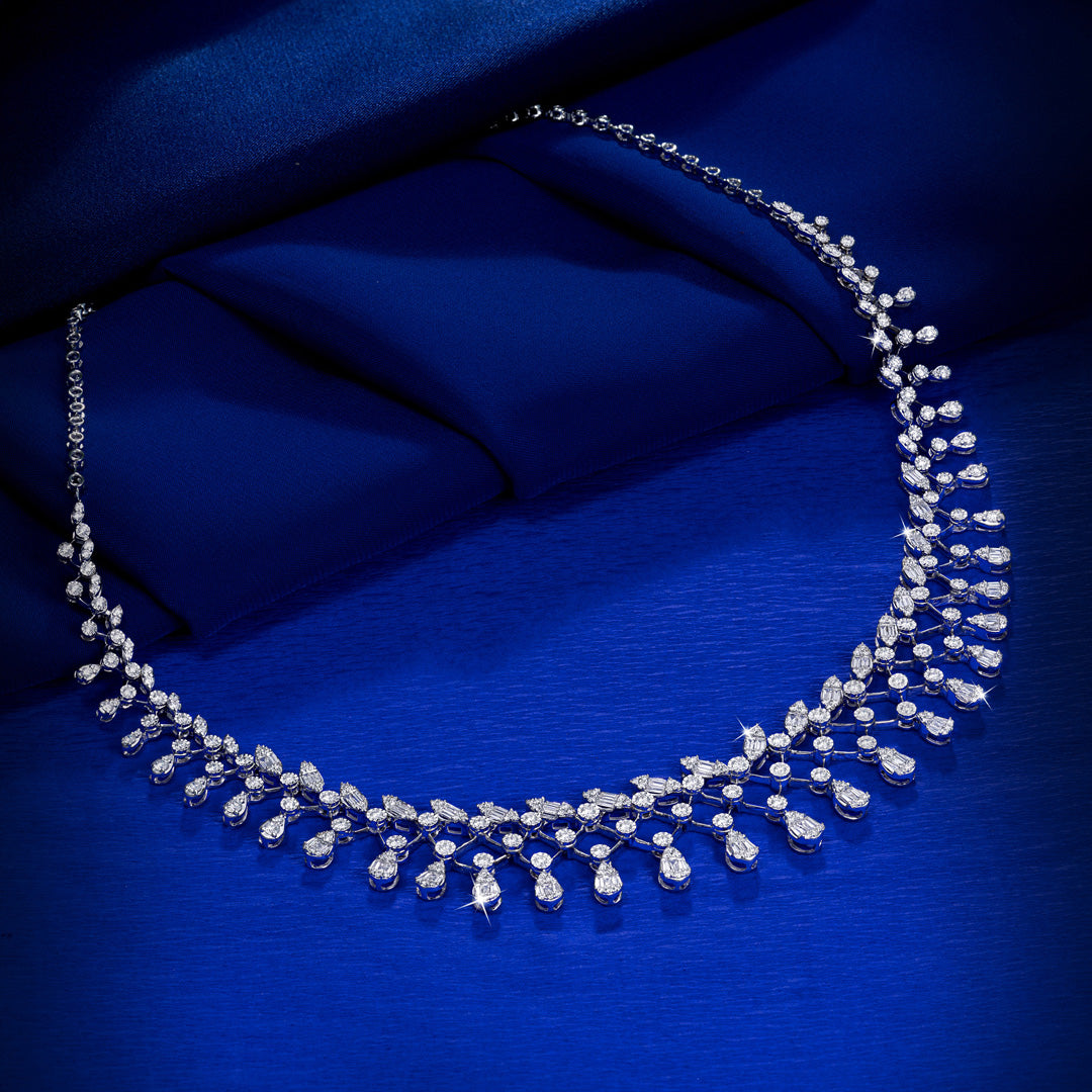 Pear & Marquise Diamond Collar Necklace in 18K White Gold